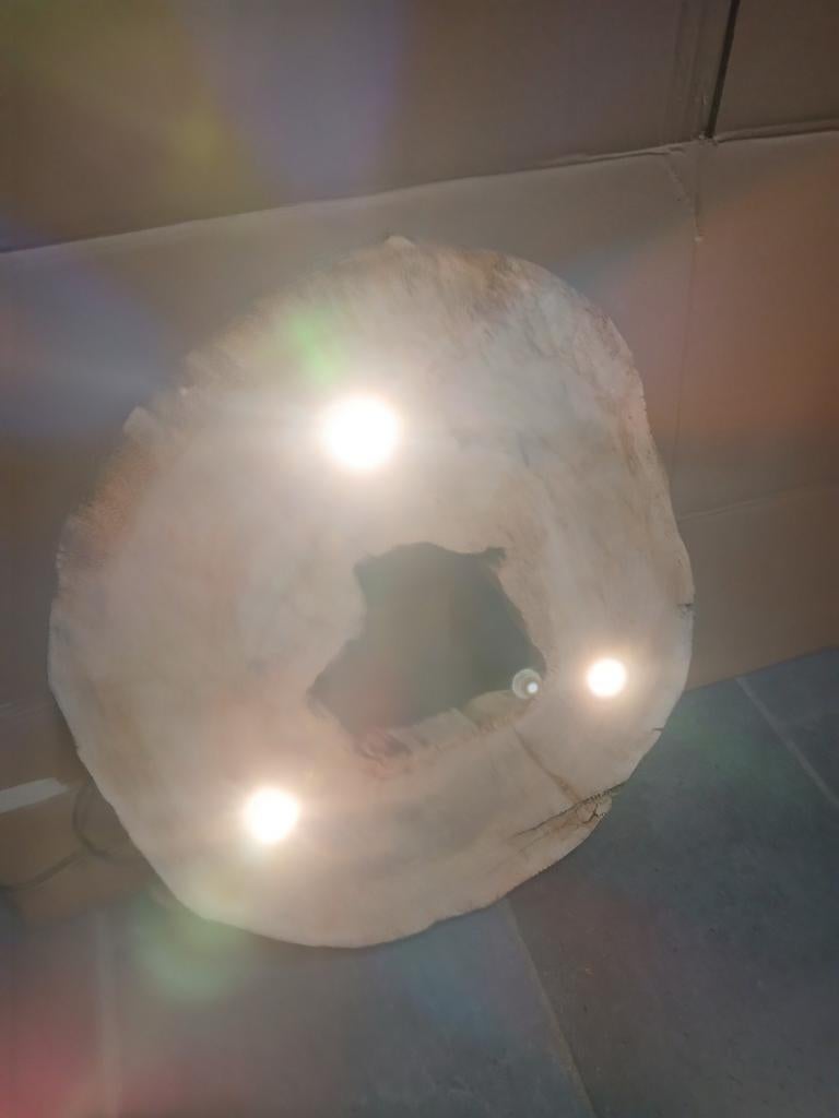 Landelijke plafondlamp van boomstam schijf, Ophalen of Verzenden, Nieuw, Hout, Stoer sober landelijk natuurlijk