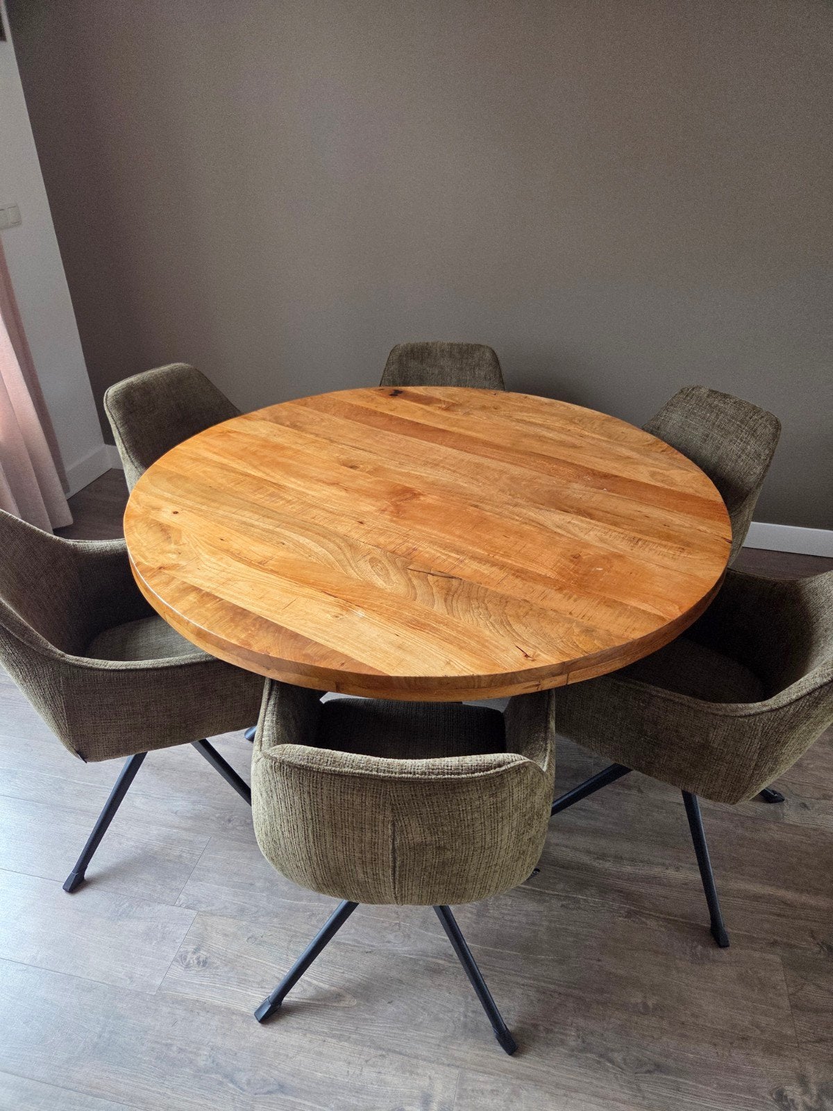 Ronde mango tafel 150cm, Ophalen, Rond, Vijf personen of meer, 100 tot 150 cm