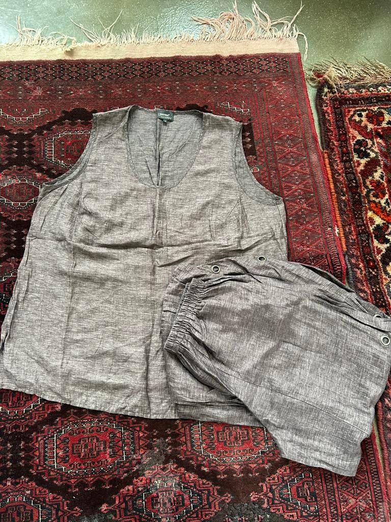 Setje van blouse en broek linnen maat 44/ 46 bruin, Bruin, Maat 42/44 (L), Ophalen of Verzenden, Zo goed als nieuw