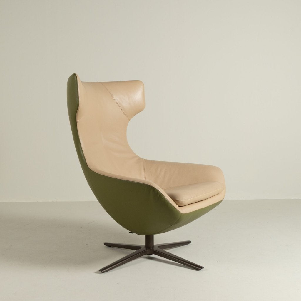 Leolux Caruzzo Fauteuil Beige/Groen Leer, Leolux, Zo goed als nieuw, Niet ingevuld, Niet ingevuld