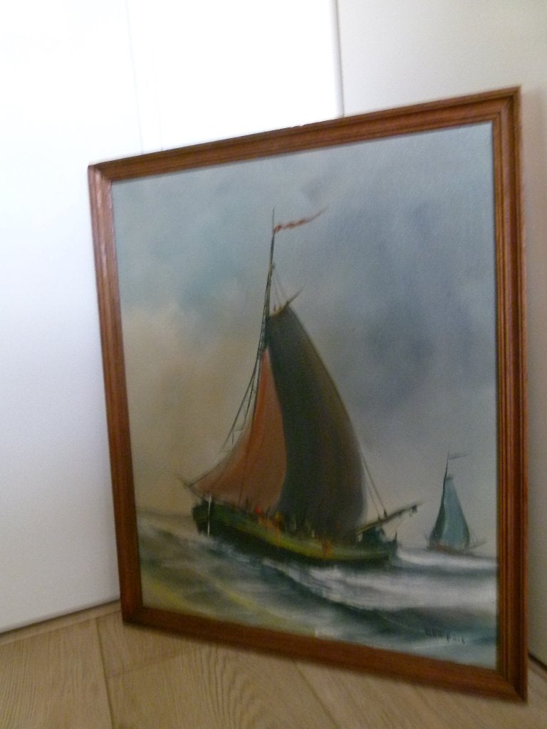Oud maritiem zeegezicht olieverf schilderij: W. Kamphus, Ophalen of Verzenden, Maritiem / water, Doek