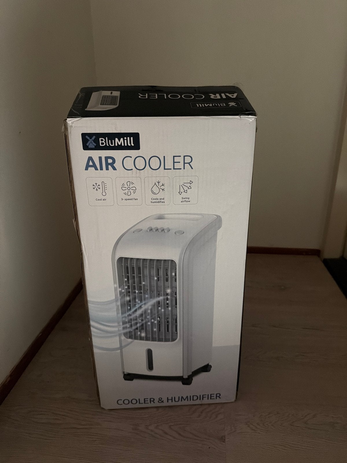 BluMill Air Cooler & Humidifier met 2 koelelementen, Ophalen, Zo goed als nieuw, Vloerventilator