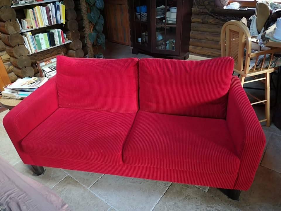 Mooie rode rib bankstel, Ophalen, 150 tot 200 cm, Driepersoons, 75 tot 100 cm