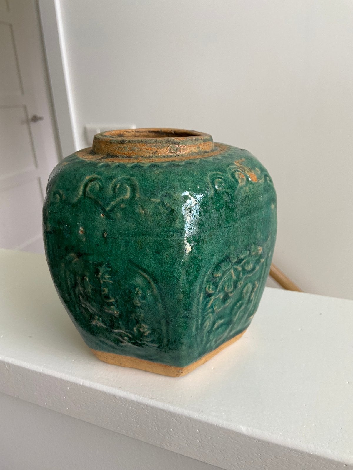 Antieke XL grote Shiwan Chinese gemberpot gaaf groen glazuur, Ophalen of Verzenden