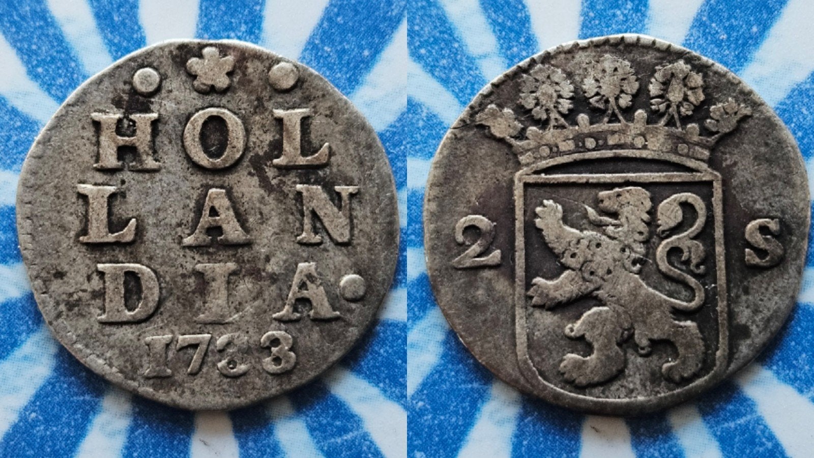 Oude zilveren munt dubbele stuiver Holland 1733, Vóór koninkrijk, Zilver, Losse munt, Overige waardes