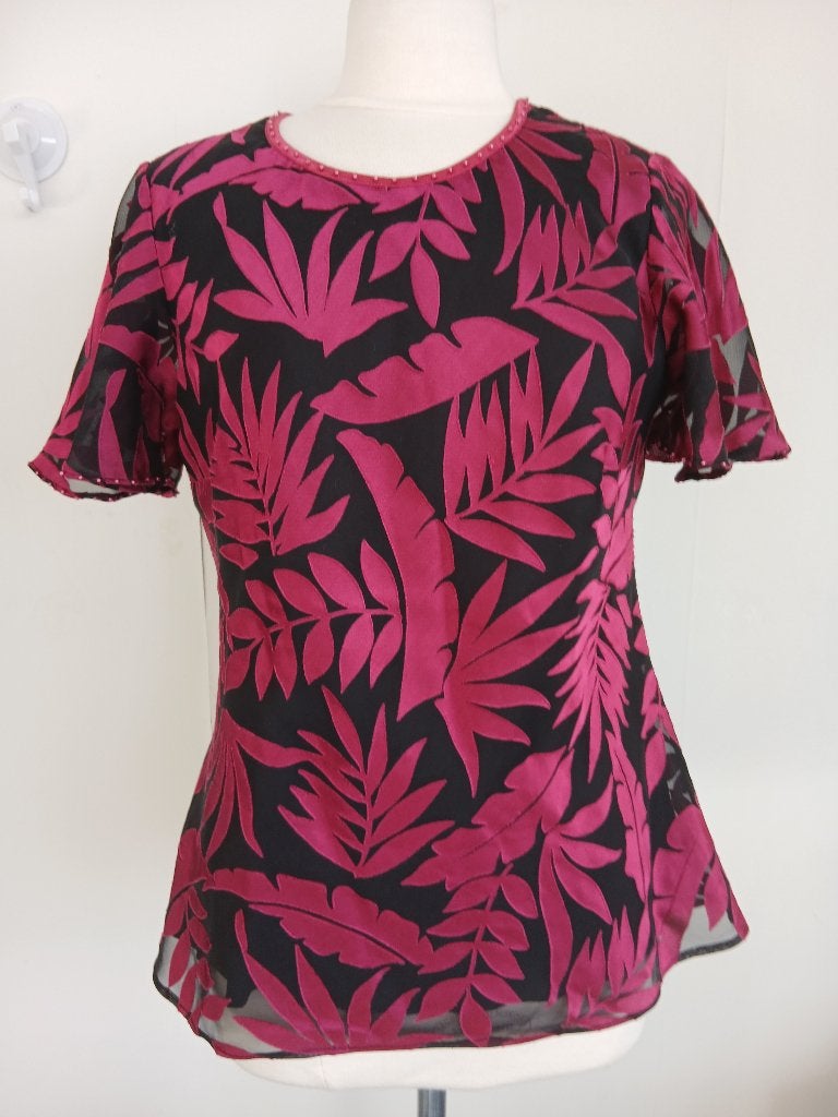 Blouse Bordeau/zwart maat 38/40, Maat 38/40 (M), Verzenden, Zwart, Zo goed als nieuw
