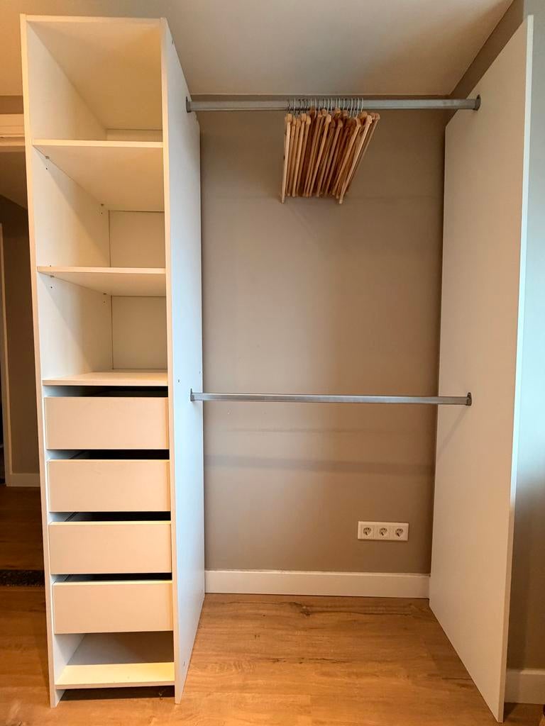 Open kledingkast wit 140x204 met roedes, vakken en lades, Huis en Inrichting, Kasten | Kledingkasten, Ophalen, Gebruikt, 100 tot 150 cm