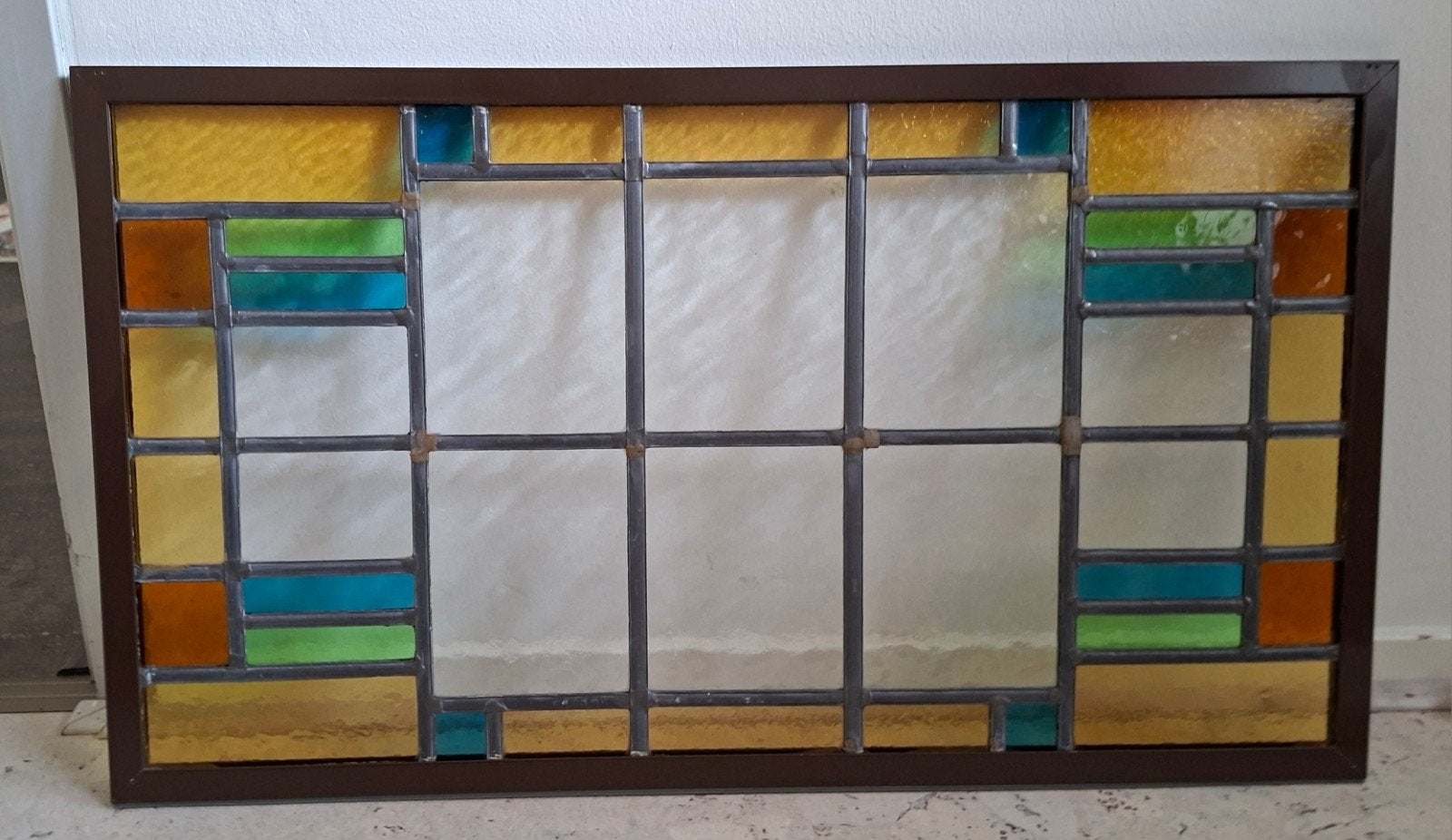 glas in lood met stevige rand 65 x 37, Doe-het-zelf en Verbouw, Glas en Ramen, Ophalen, Gebruikt, Minder dan 80 cm, Minder dan 80 cm