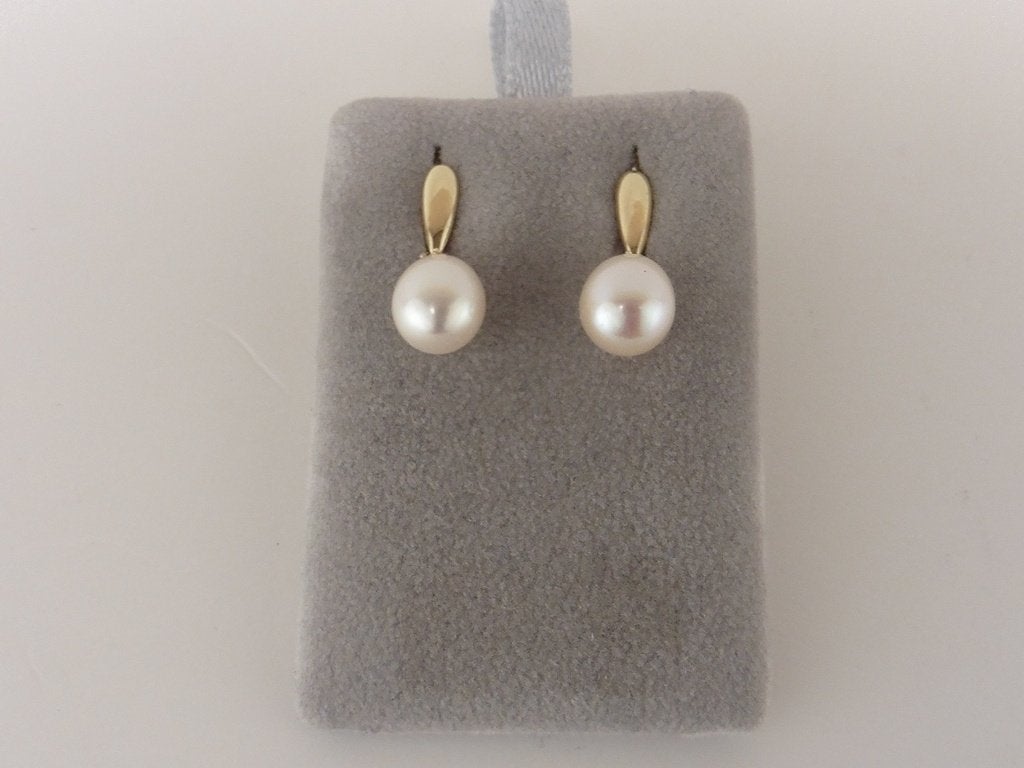 Gouden oorhangers met parel en zirkonia                  G15, Gebruikt, ., Ophalen of Verzenden, .