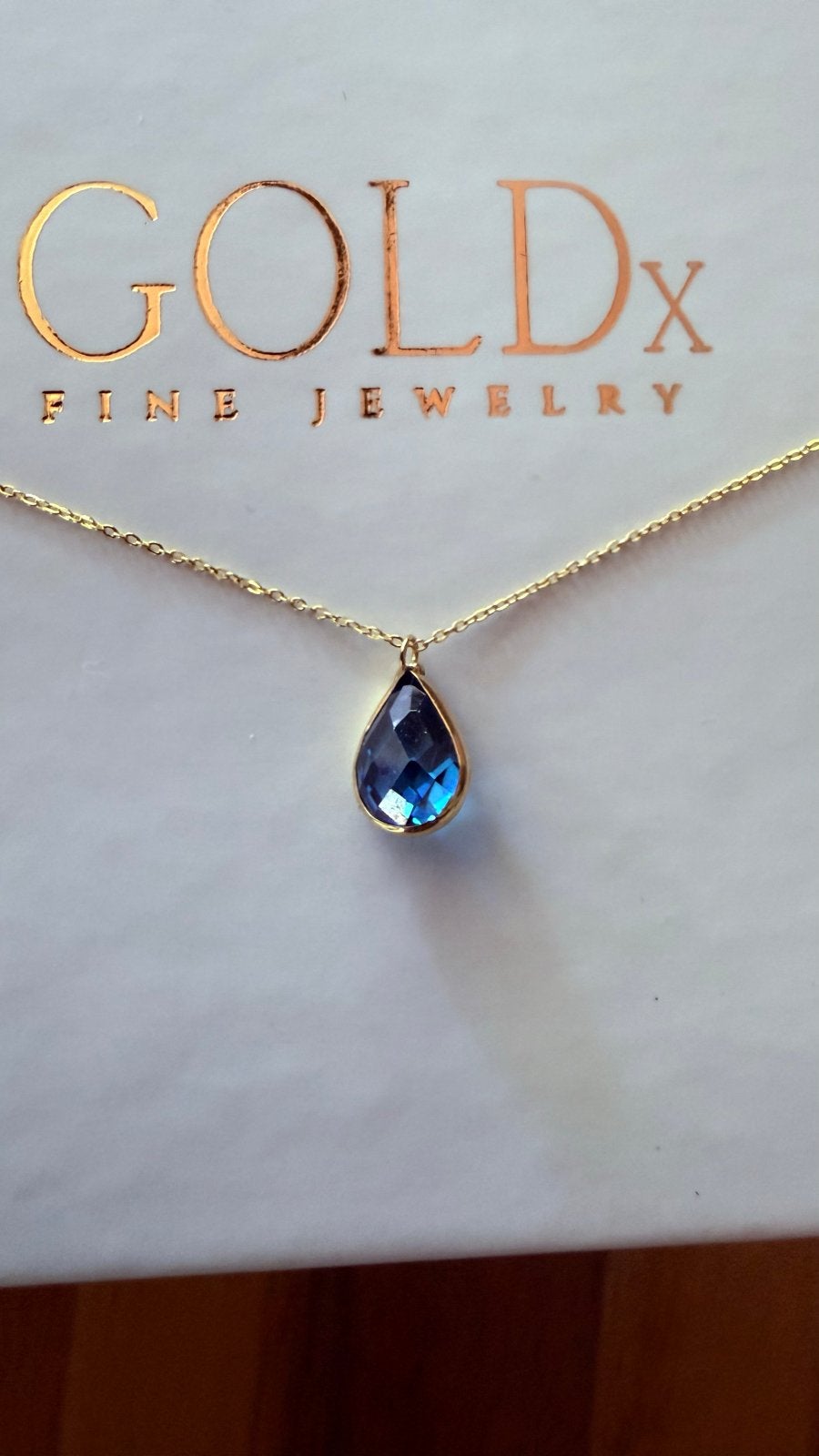 Nieuw, 14K massief gouden ketting met blauwe saffier, 35 cm, Sieraden, Tassen en Uiterlijk, Kettingen, Blauw, Nieuw, Ophalen of Verzenden