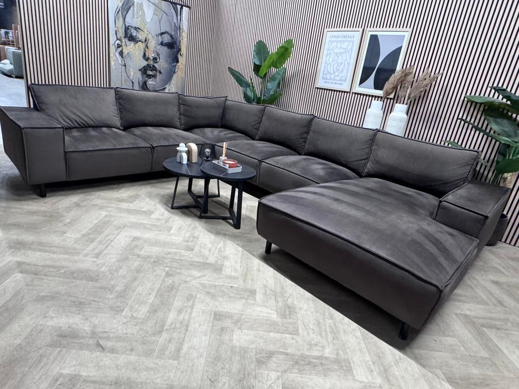 ZGAN Royale Velvet Velours U-Bank / Hoekbank - Bruin - 385cm