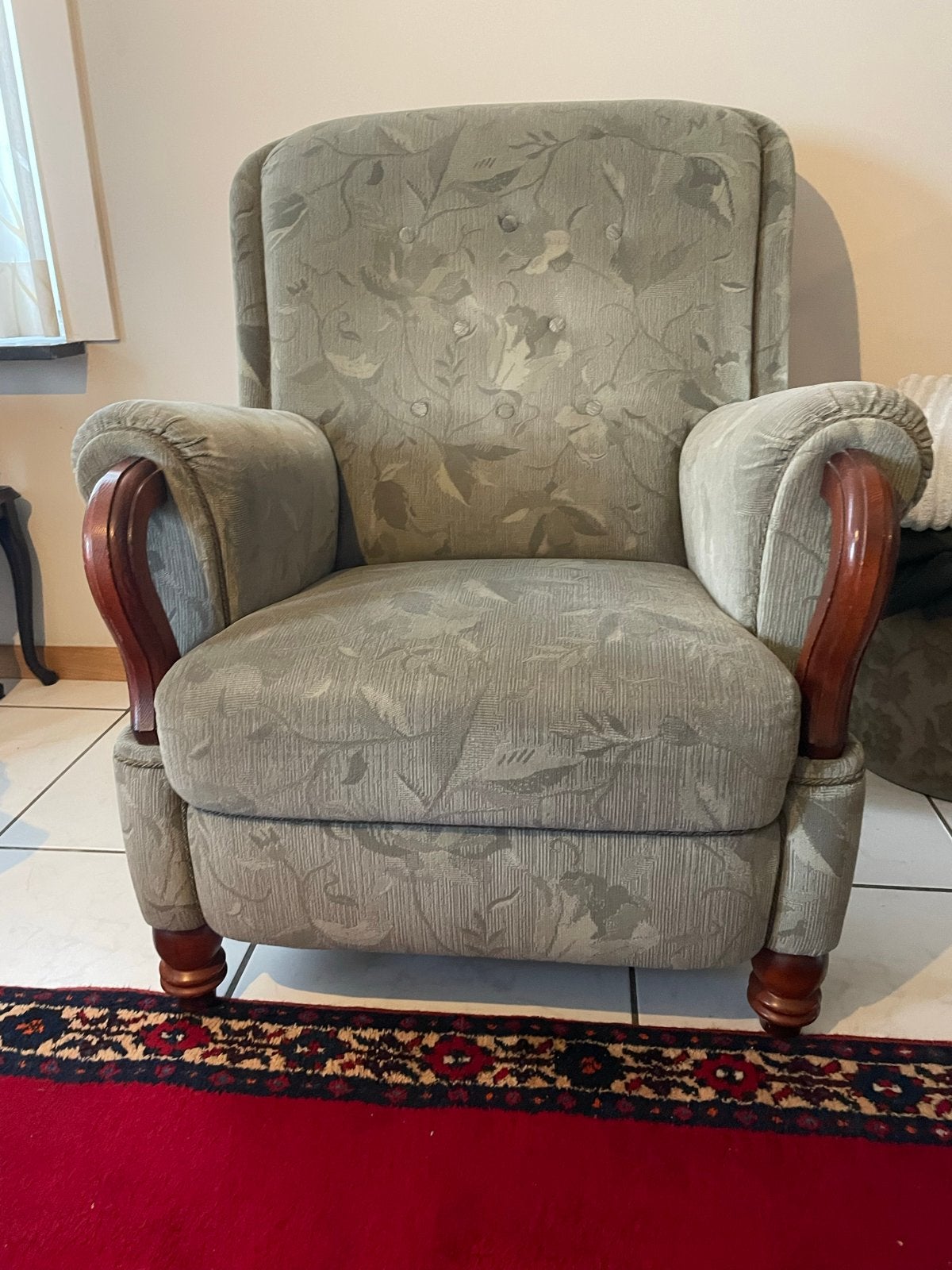 Vintage 2-zitsbank en fauteuil met bloemmotief, Ophalen, Gebruikt, 150 tot 200 cm, Tweepersoons