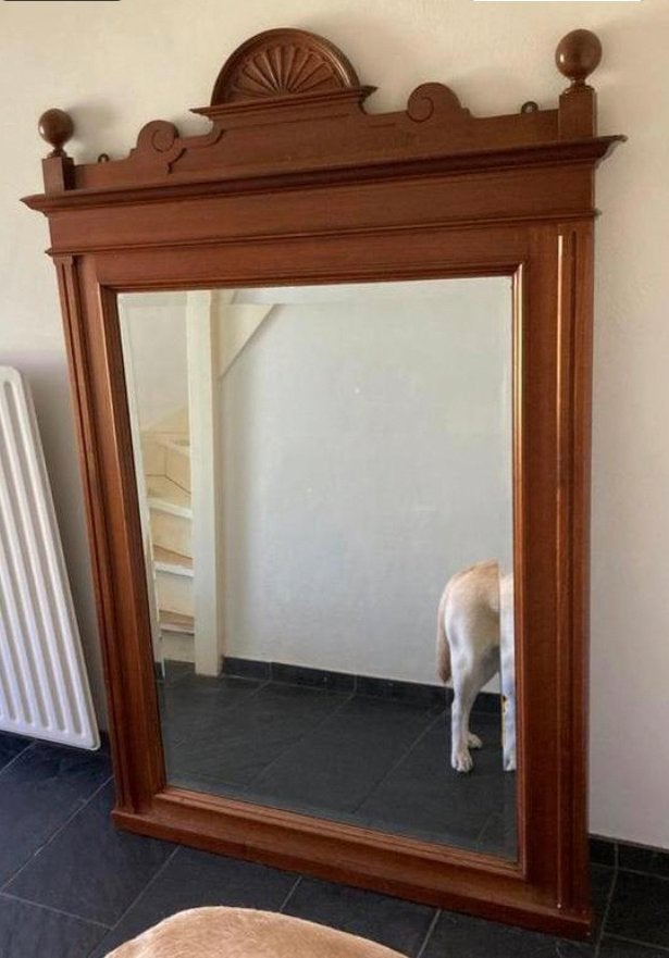 Grote klassieke kastelen spiegel met houten lijst, Ophalen, Gebruikt, 75 tot 100 cm, 150 tot 200 cm