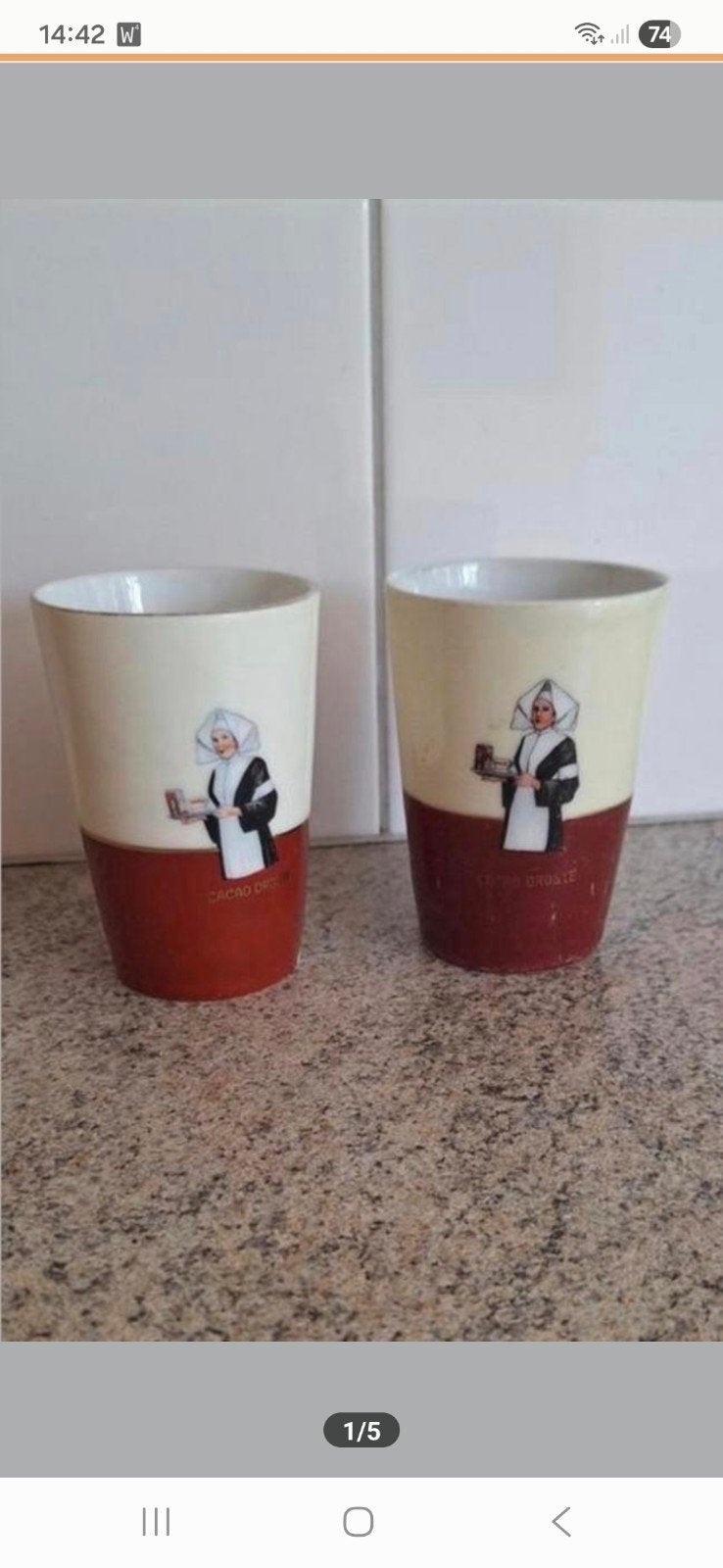 Twee bekers met de bekende Cacao Droste afbeelding., Ophalen of Verzenden