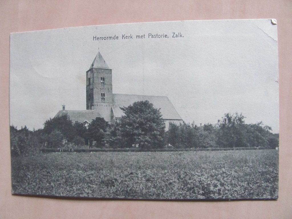 Zalk 1913 hervormde kerk met pastorie, Verzamelen, Ansichtkaarten | Nederland, Ophalen of Verzenden, Voor 1920, Gelopen, Overijssel