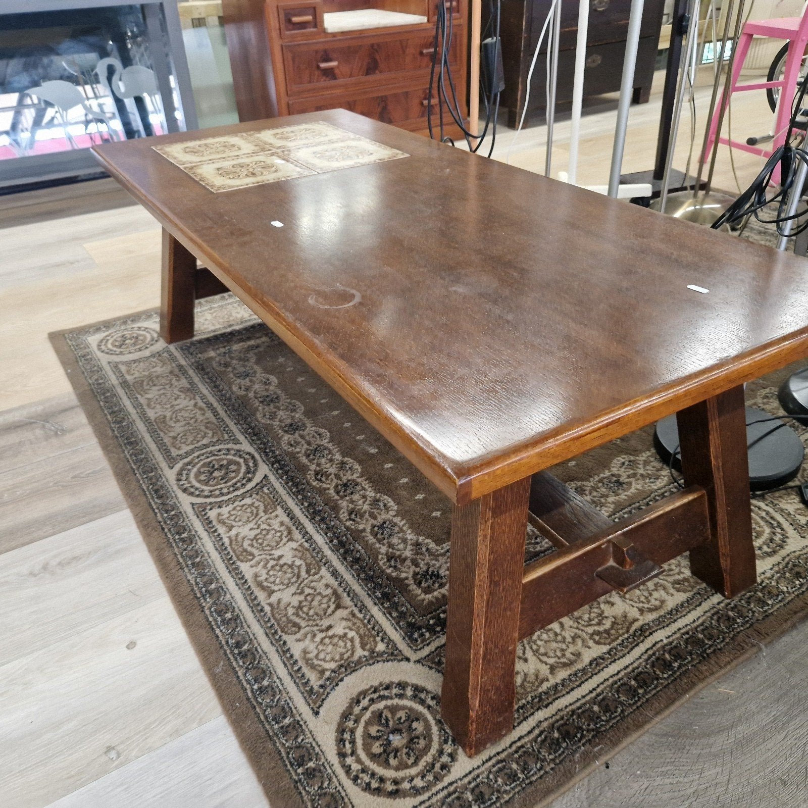 Nu 25 % korting! Vintage salontafel met tegels, Ophalen, Gebruikt, 100 tot 150 cm, Vintage, Rustiek