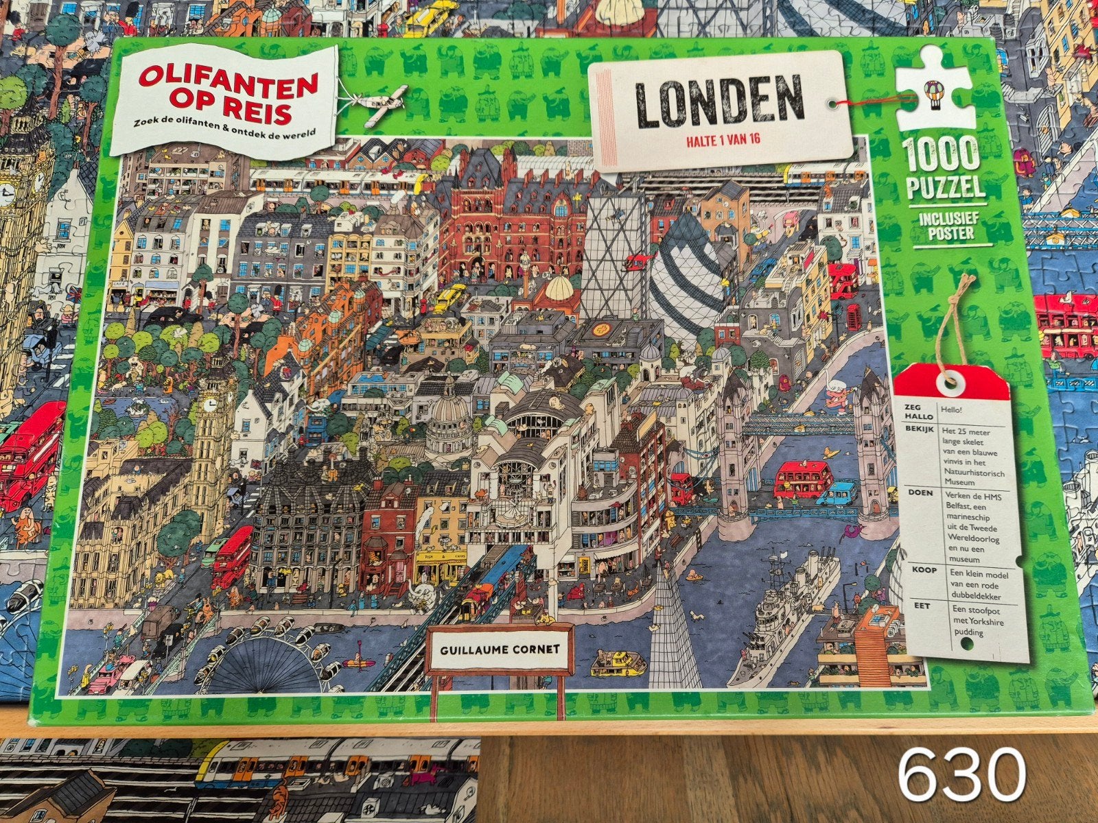 Guillaume Cornet. Londen halte 1 van 16. Olifanten, Ophalen of Verzenden, 500 t/m 1500 stukjes, Zo goed als nieuw, Legpuzzel