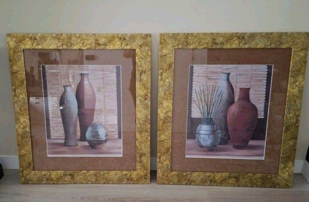 Ingelijste schilderijen, Rofra schilderijen, vaas kamerplant, Ophalen, Zo goed als nieuw, Schilderij, 75 tot 100 cm