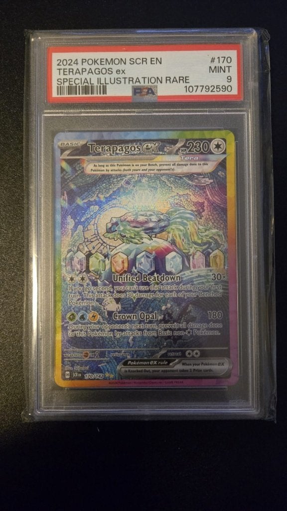 PSA 9 - Terapagos ex (SCR 170), Ophalen, Zo goed als nieuw, Losse kaart, Foil