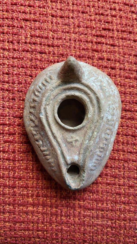 Antieke Romeinse Christelijke Olielamp - Terracotta, Antiek en Kunst, Ophalen of Verzenden