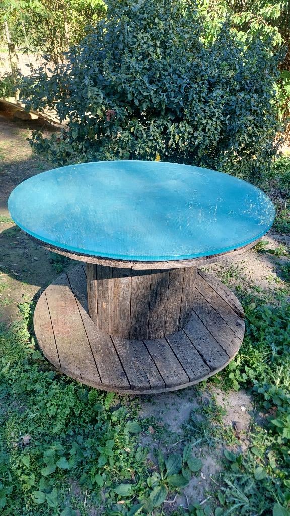 Kabelhaspel tuintafel, Tuin en Terras, Ophalen, Gebruikt, Rond, Hout