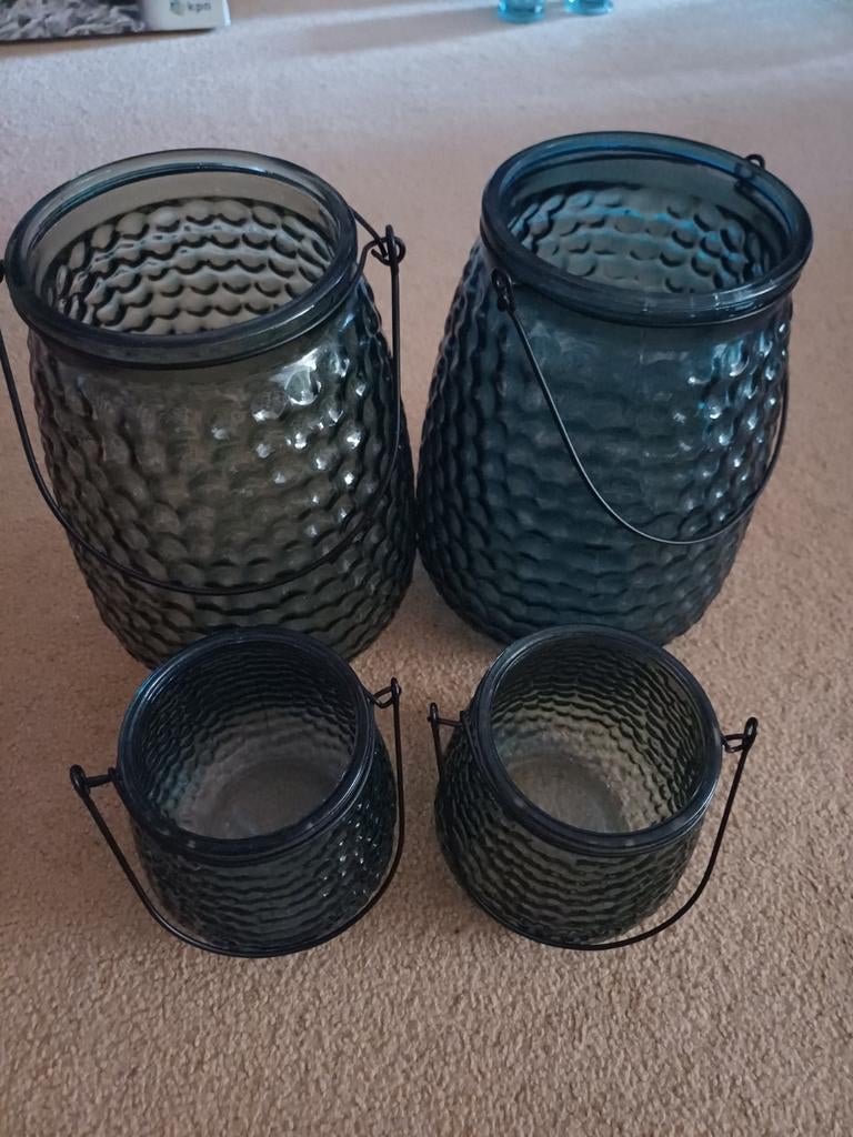 Blauwe kaarsenhouders, Ophalen of Verzenden, Zo goed als nieuw, Overige materialen, Minder dan 25 cm
