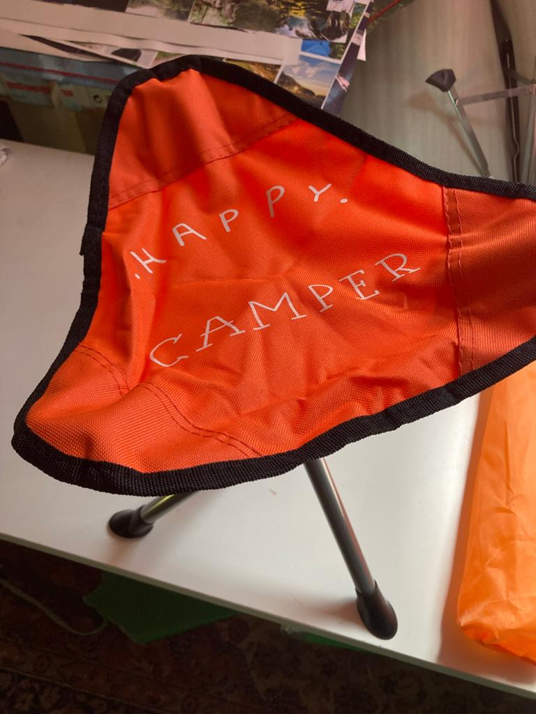Opvouwbaar campingkrukje 'Happy Camper' met tas, Ophalen, Zo goed als nieuw