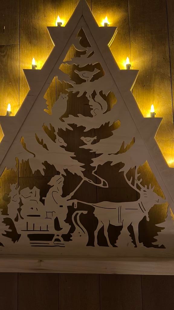 Kerst licht raamdecoratie hout handwerk, Hout, Vintage, 60 cm, Decoratieobject