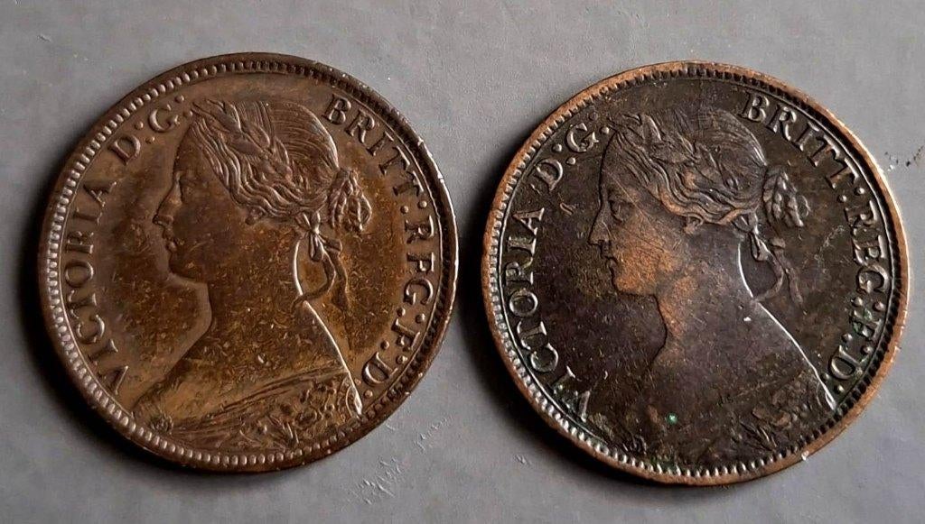 Engeland 2 x Farthing Queen Victoria 1866 + 1867, Ophalen of Verzenden, Overige landen, Setje