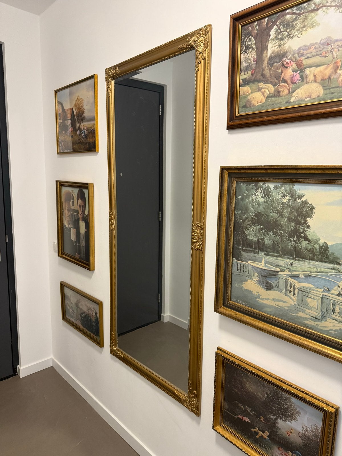 Grote gouden spiegel met barokke lijst, Antiek en Kunst, Ophalen, Rechthoekig, 50 tot 100 cm, 200 cm of meer