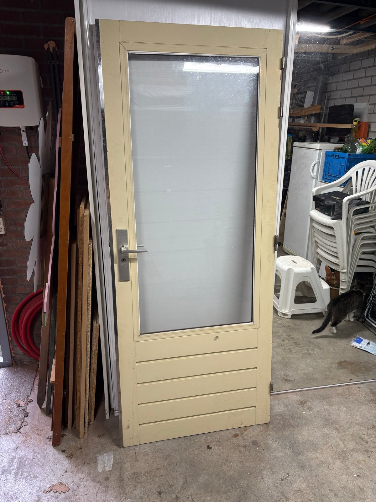 Hardhouten Buitendeur met  Dubbrl Glas - 202x82 cm, Ophalen, Gebruikt, 80 tot 100 cm, Buitendeur