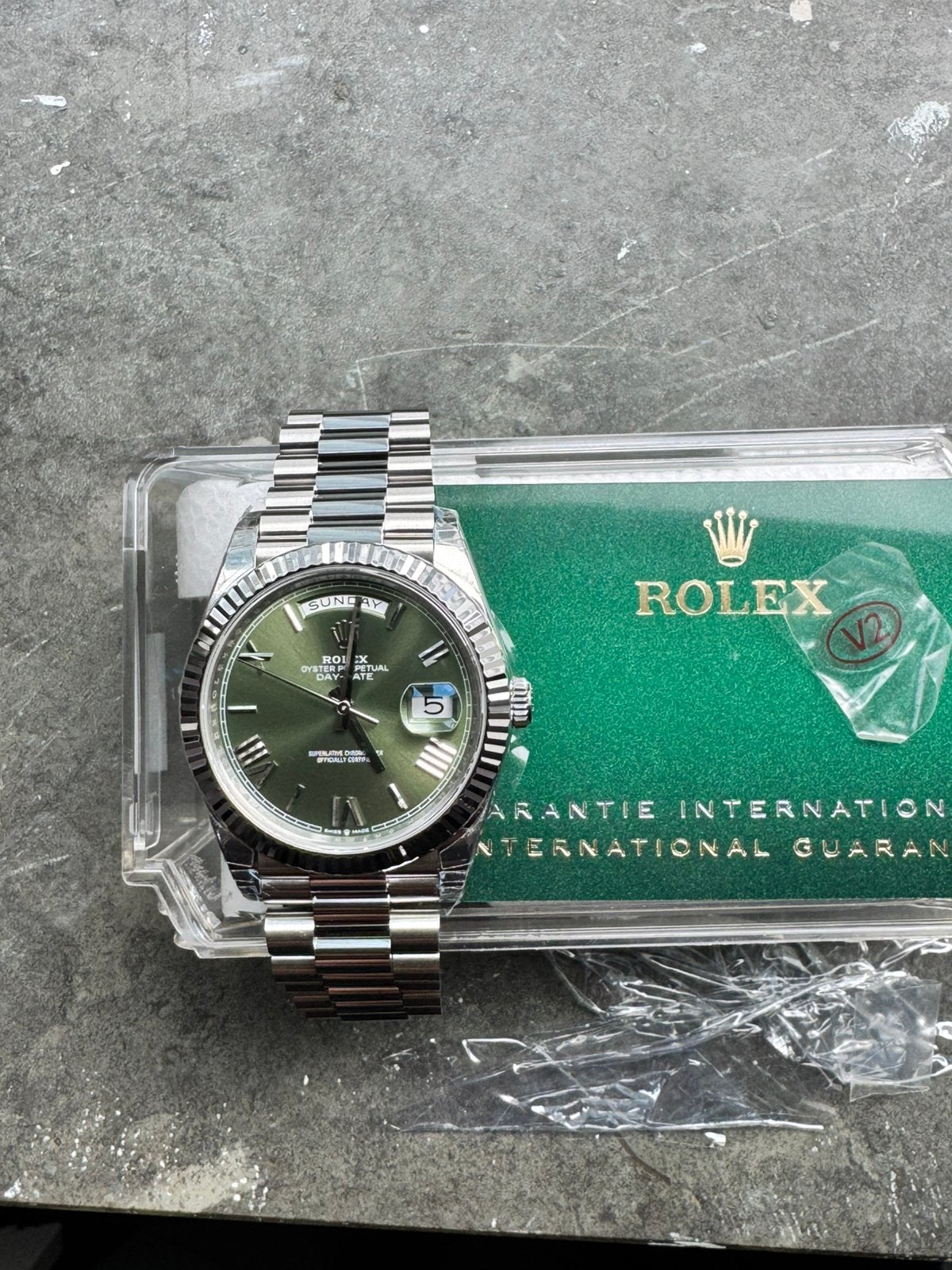 Day-Date 40mm olive, Overige merken, Staal, Polshorloge, Nieuw