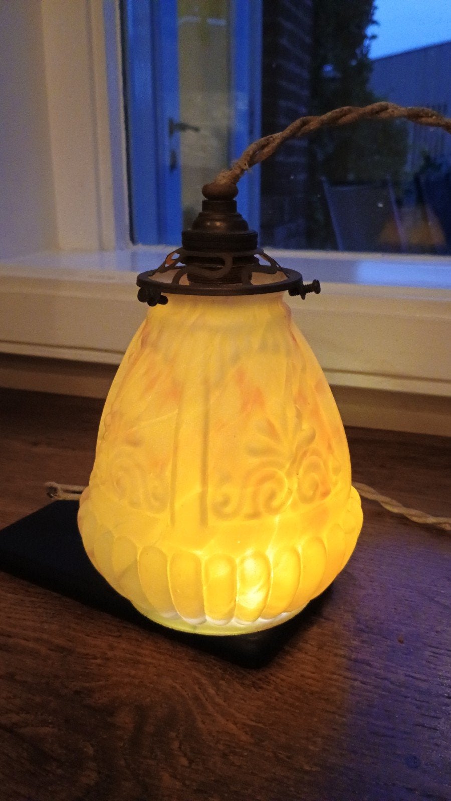 Originele Art Deco hanglamp, gemarmerd glas, jaren '20, Ophalen
