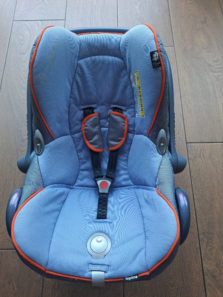 maxi cosi.Topline.Blauw/zwart/oranje.Side protection systeem, Ophalen, Autogordel, Verstelbare rugleuning, Zo goed als nieuw