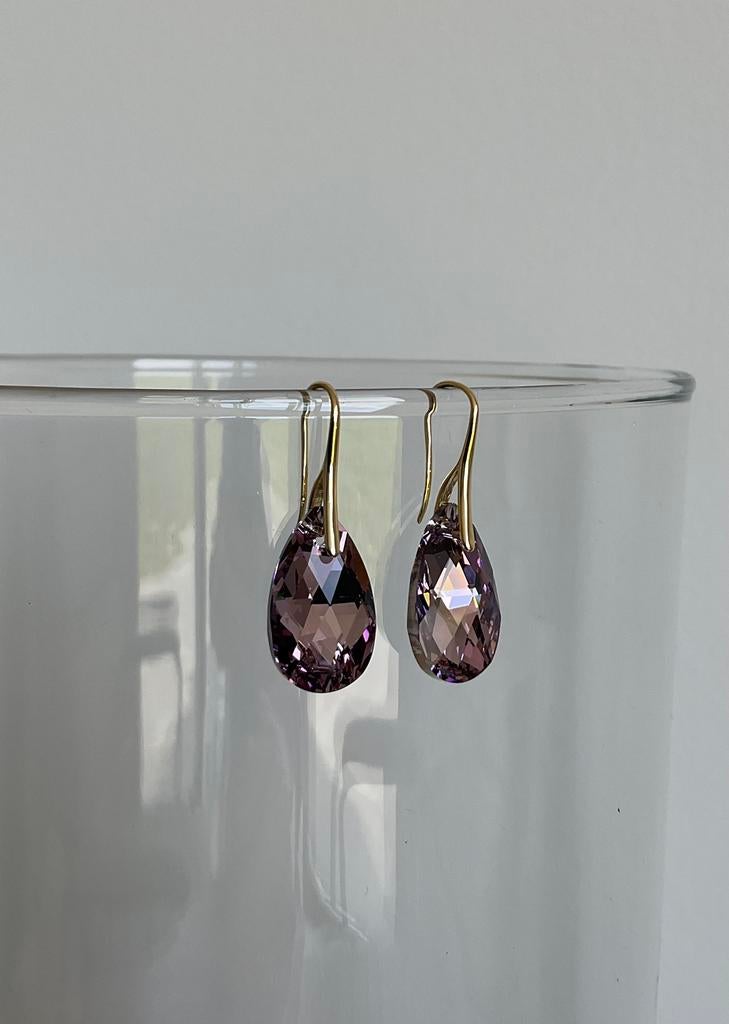 Oorbellen NIEUW goud Swarovski kristal Amethist ketting ring, Verzenden, Zo goed als nieuw, Overige materialen