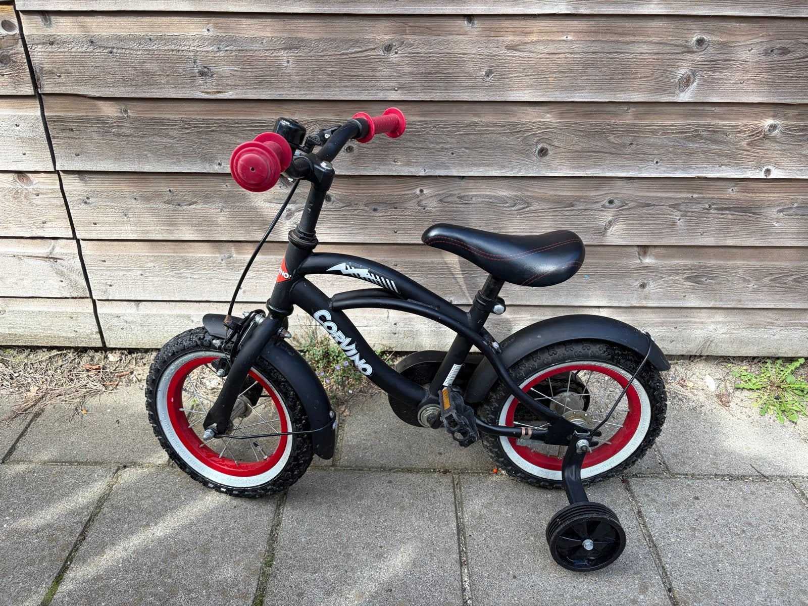 Corvino kinderfietsje 12.5 inch, Ophalen, Zijwieltjes, Velgrem, Minder dan 16 inch