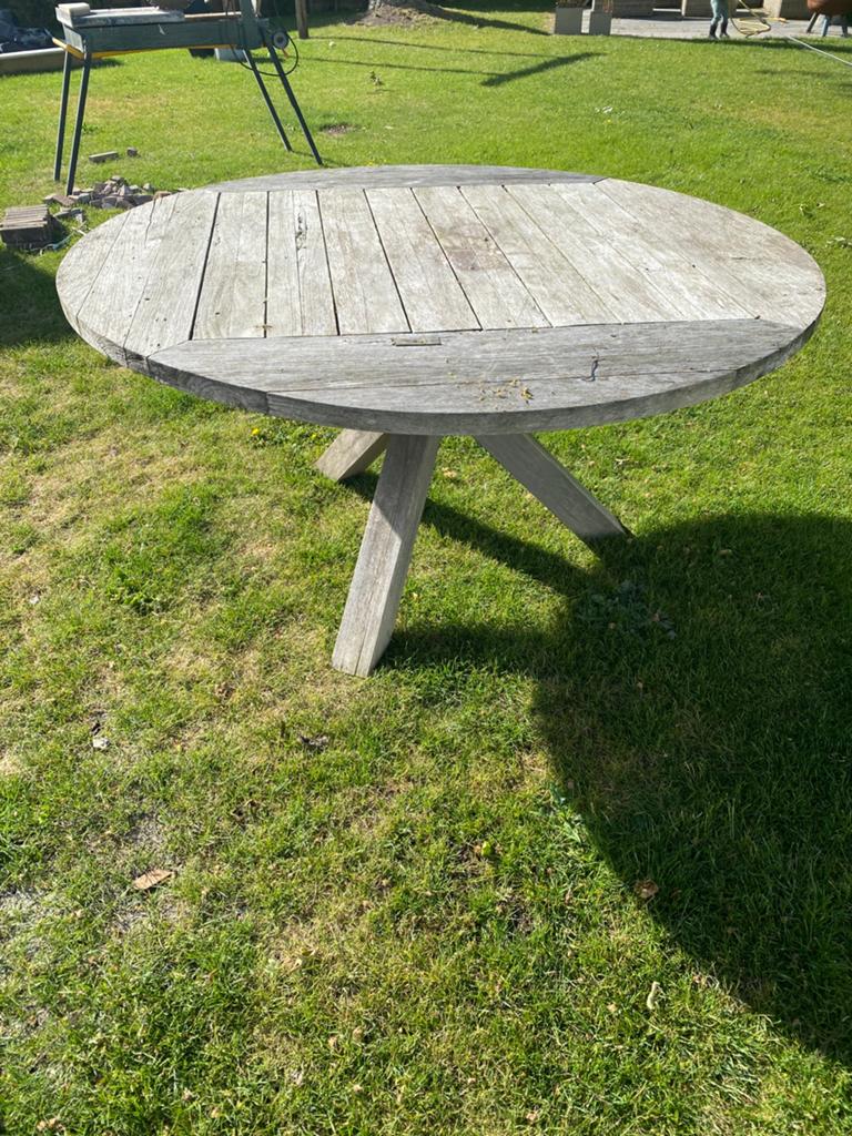 Bellagio tuintafel, Tuin en Terras, Tuintafels, Ophalen of Verzenden, Gebruikt, Rond, Hout