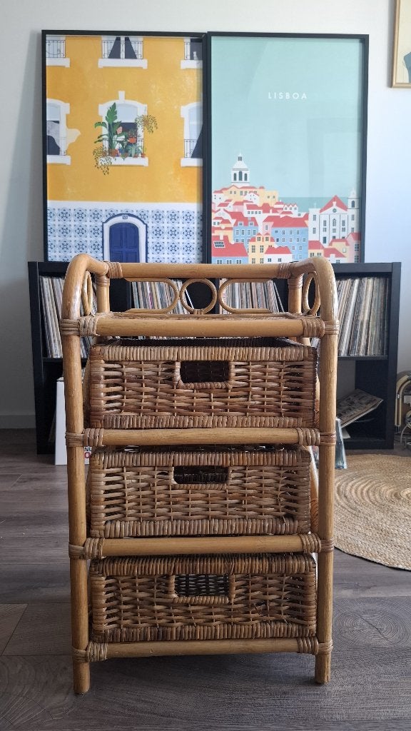Rotan ladekast met 3 manden - vintage/boho, Ophalen, Overige materialen, Minder dan 50 cm, Zo goed als nieuw
