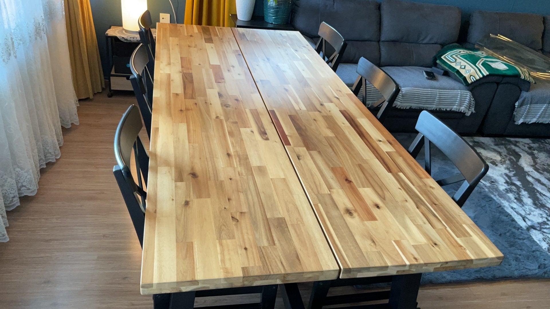 Massief huoten eetttafel met 6 stolen te koop, Ophalen, 100 tot 150 cm, 50 tot 100 cm, Zo goed als nieuw