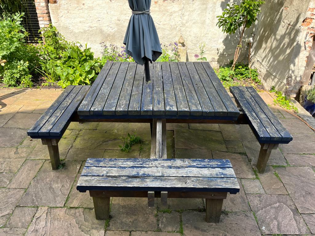 Robuuste picknicktafel, Ophalen, Gebruikt, Rechthoekig, Hout
