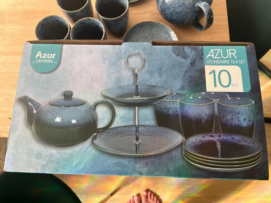Theeservies - Blauw Reactief glazuur 10-delig, Nieuw, Ophalen of Verzenden, Overige stijlen, Kop(pen) en/of Schotel(s)