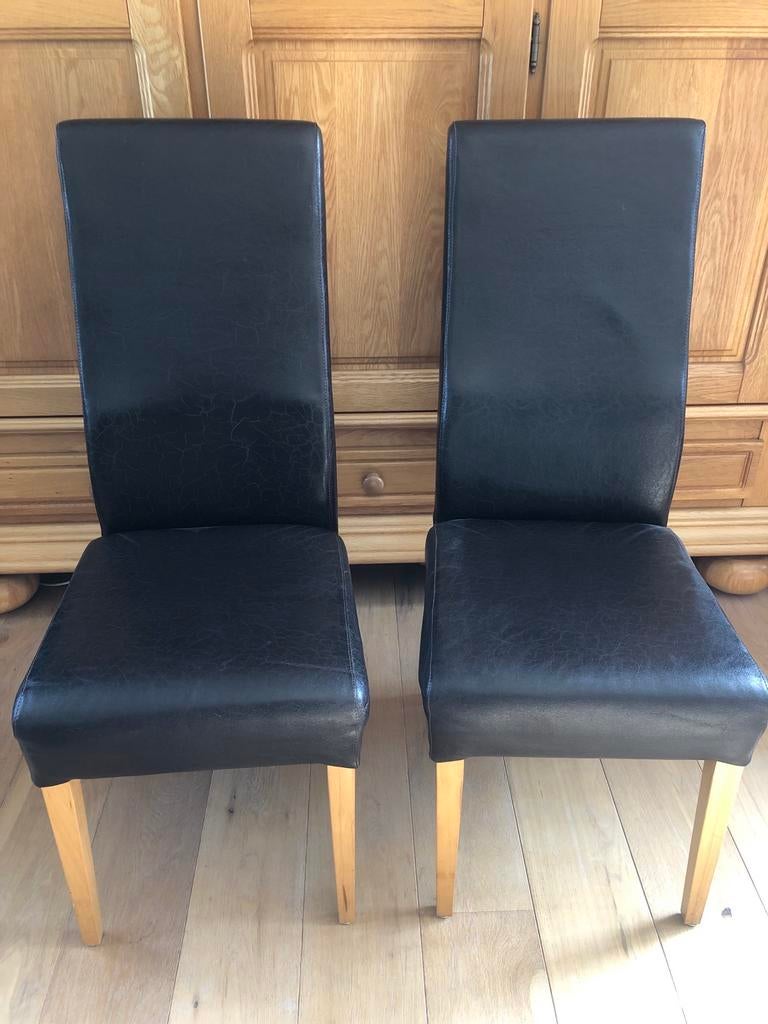 Twee zwarte eetkamerstoelen van leer, Ophalen, Gebruikt, Twee, Zwart