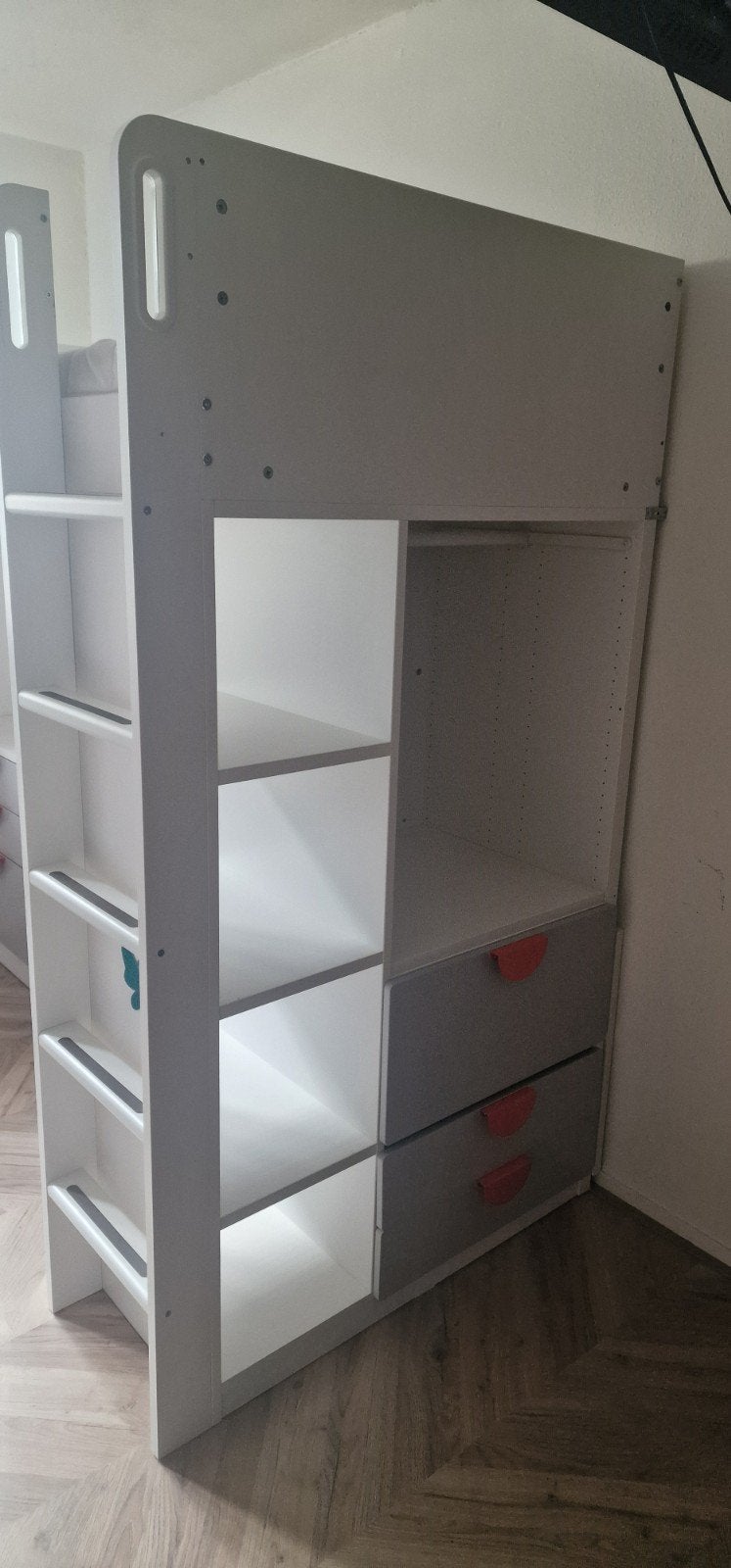 Hoogslaper met bureau, kast en lades - Wit/Grijs, Ophalen, Gebruikt, Eenpersoons, 160 tot 180 cm