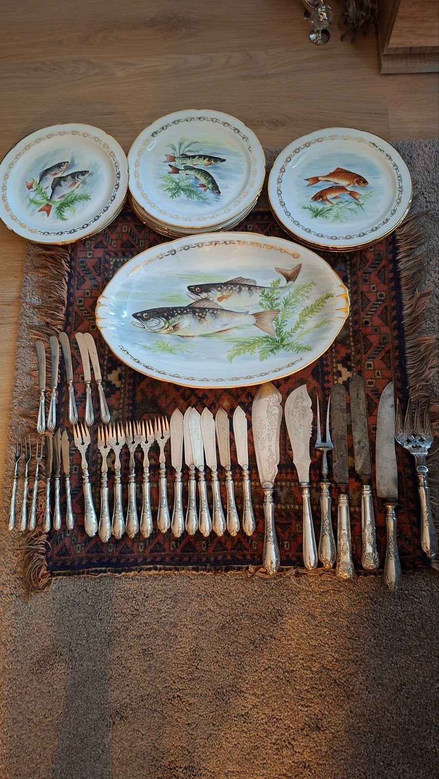 Antieke 30delige verzilverde bestekset & Veritable porselein, Antiek en Kunst, Ophalen of Verzenden