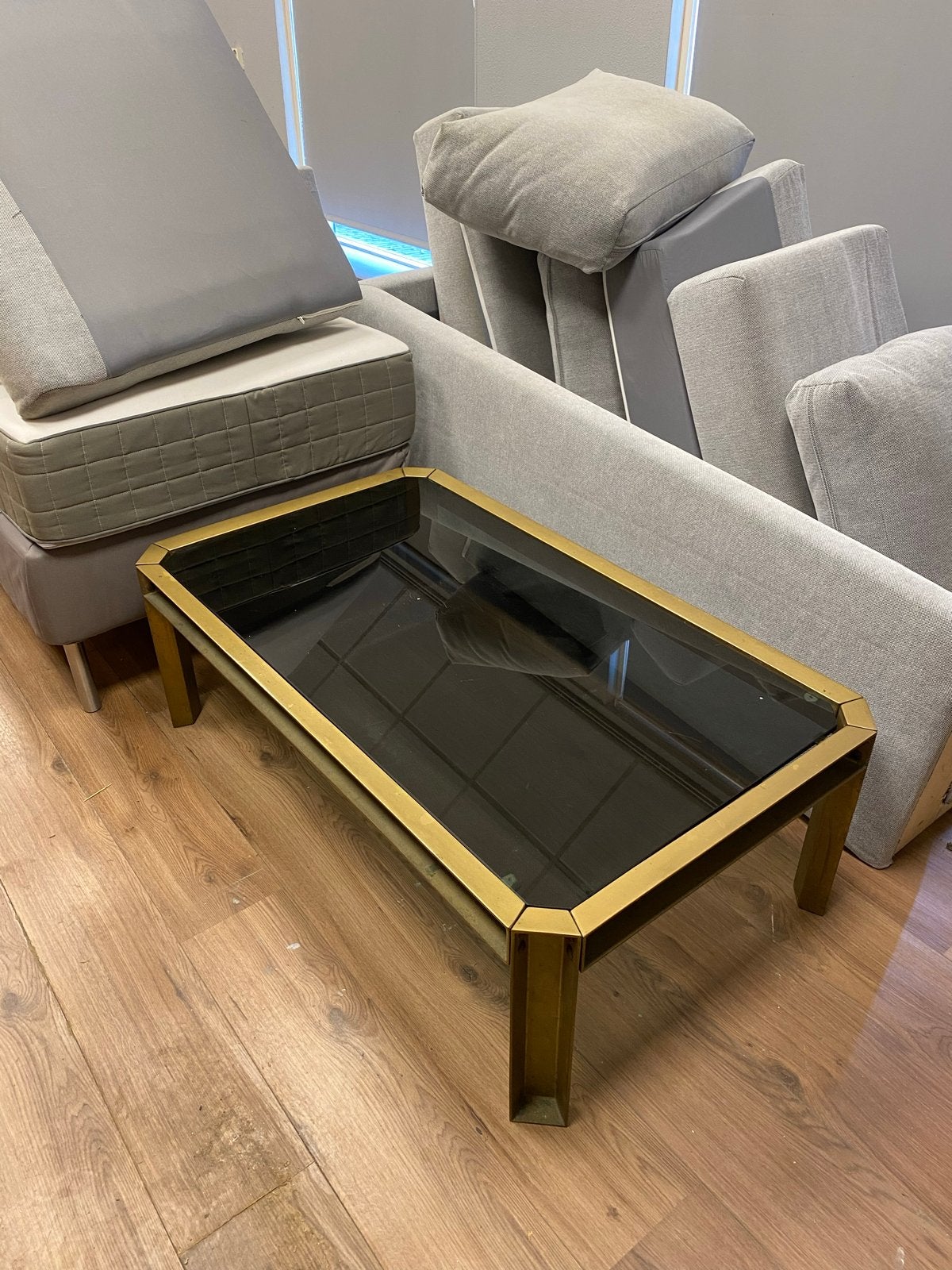 Messing salontafel met rookglas - 120x70x40 cm, Huis en Inrichting, Ophalen, Gebruikt, 100 tot 150 cm, 50 tot 100 cm