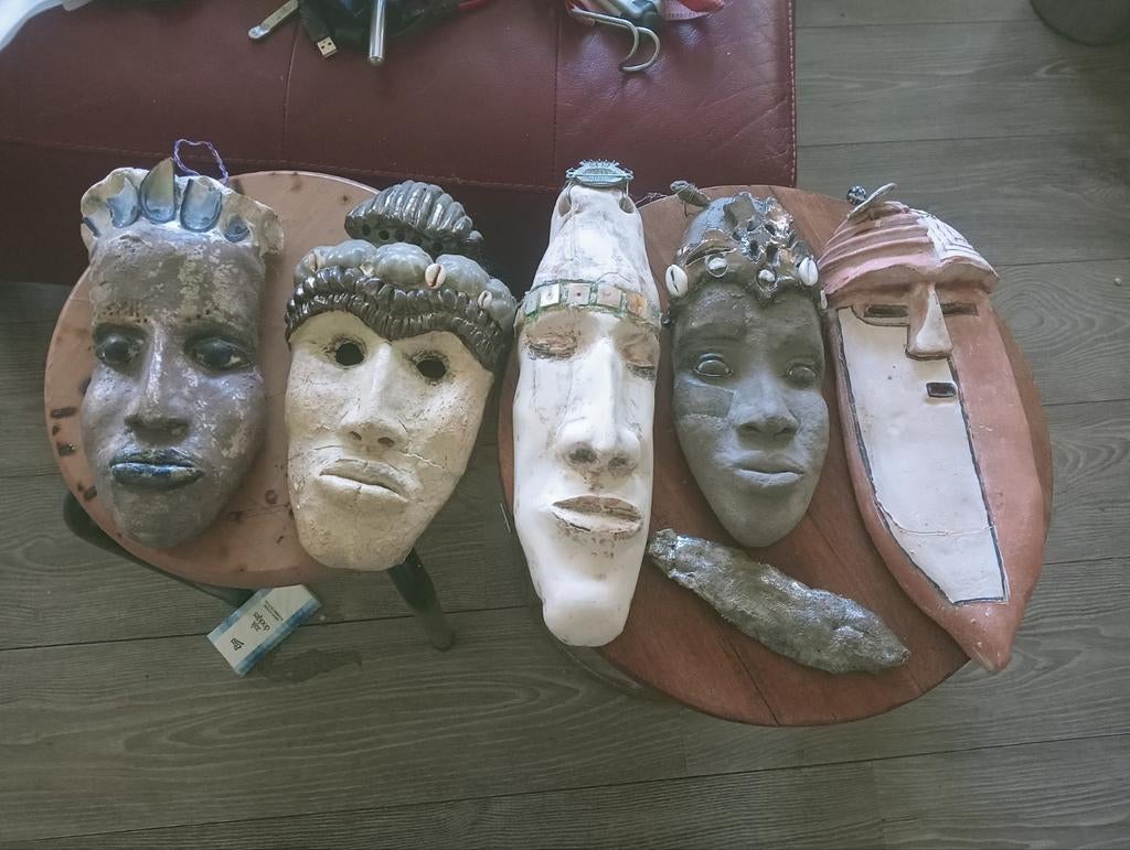 Set van 5 Afrikaanse maskers - Handgemaakt, Ophalen of Verzenden