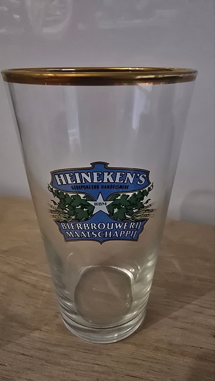 Vintage Heineken Bierglas met Gouden Rand, Verzamelen, Ophalen of Verzenden, Gebruikt