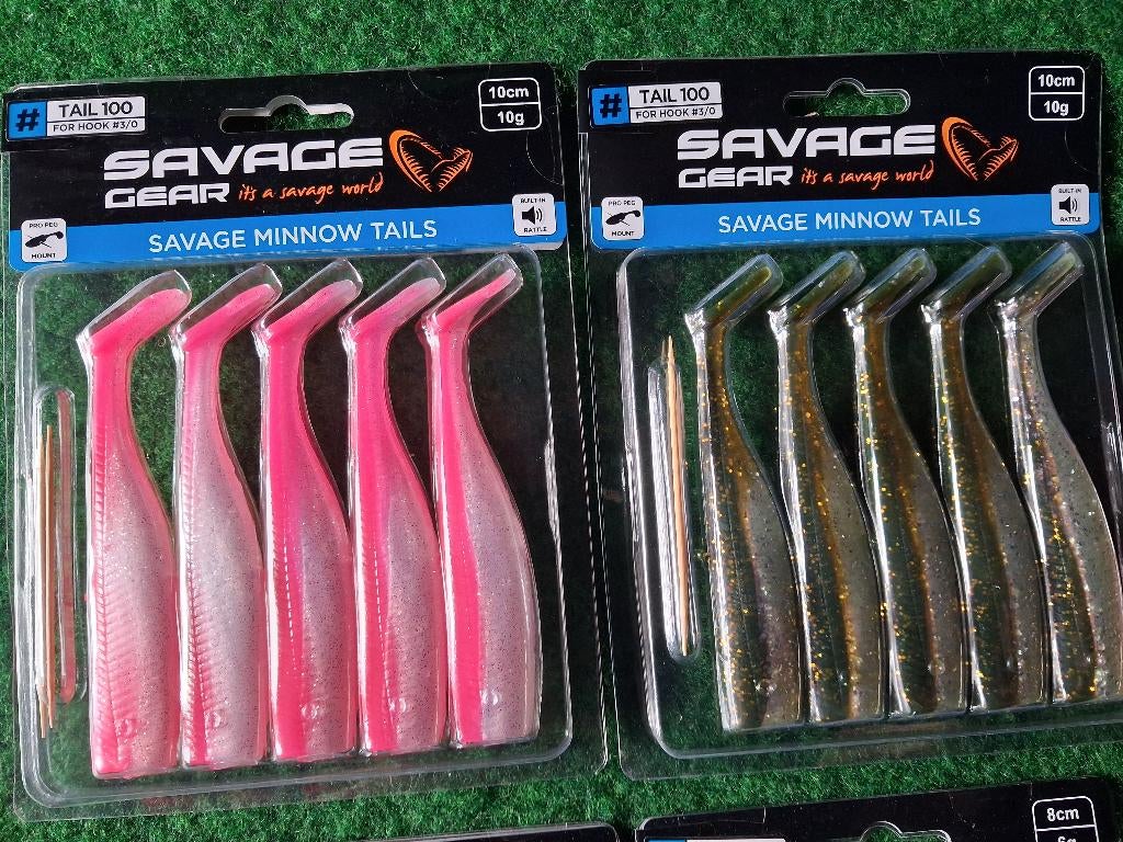 6 verp. Savage Minnow Tails (8 en 10cm) Zeebaars!, Tinstraat, Savage Gear, Nieuw, Ophalen of Verzenden