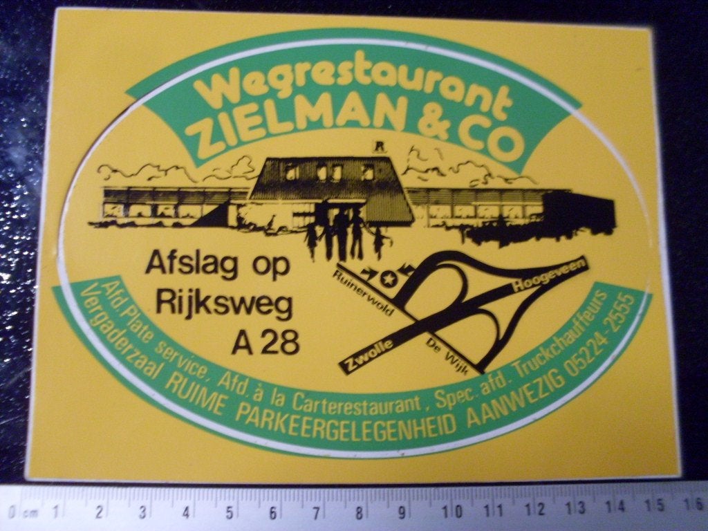 sticker wegrestaurant Zielman & co rijksweg a28 zwolle, Verzenden, Zo goed als nieuw, Bedrijf of Vereniging