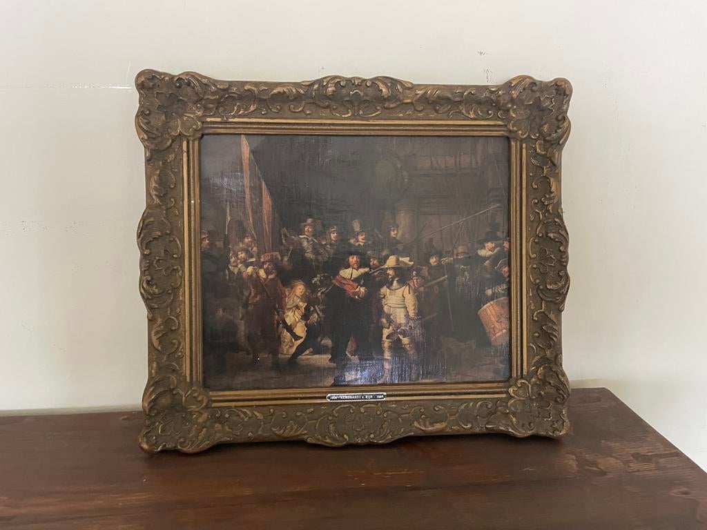 Leuk klein schilderijtje van de Nachtwacht Rembrandt, Antiek en Kunst, Ophalen of Verzenden